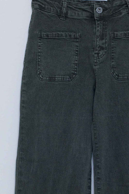 high waisted front pockets flare jeans in dark khaki - Coloured Jeans