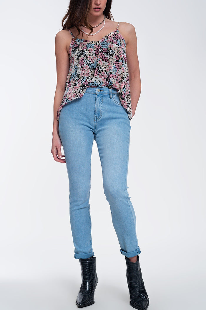 High-waisted jeans with glitter - Denim