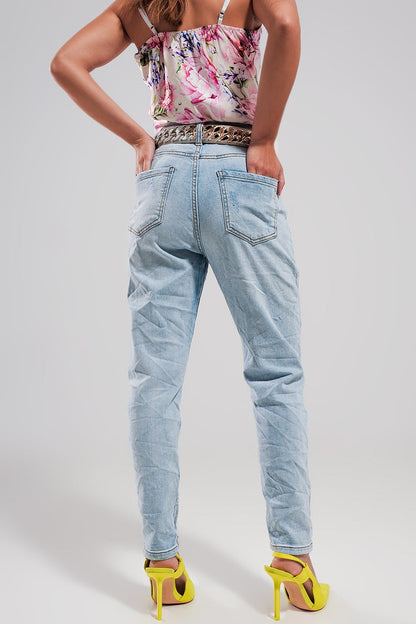 High waisted ripped jeans in light blue - Denim