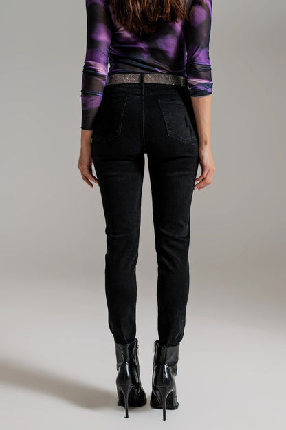 High waisted skinny jeans Distressed At The Hem in Black - Coloured Jeans