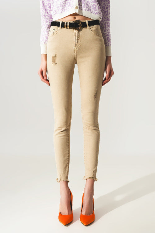 High waisted skinny jeans in beige - Coloured Jeans