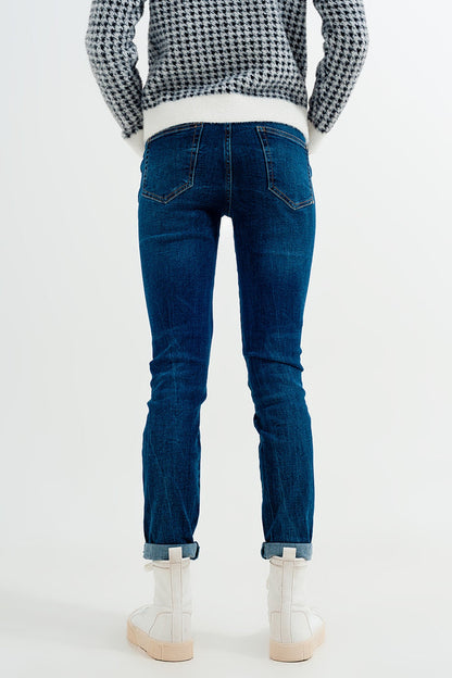 High waisted skinny jeans in colour mid blue wash - Denim