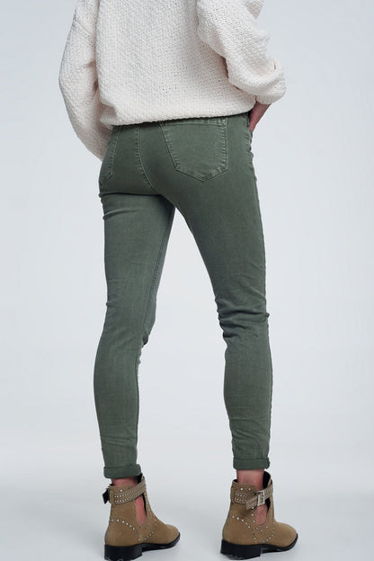 High waisted skinny jeans in green - Coloured Jeans