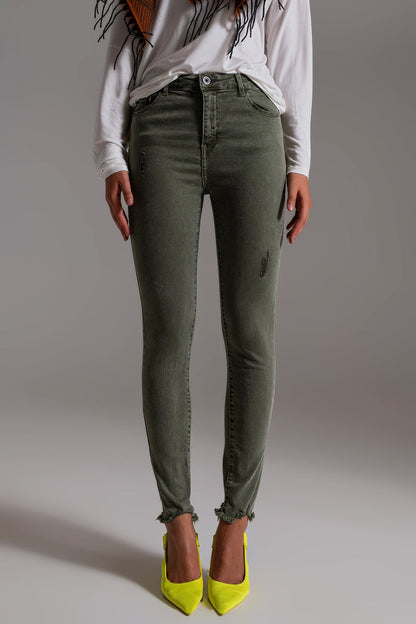 High waisted skinny jeans in khaki - Coloured Jeans