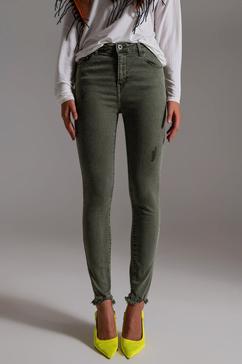 High waisted skinny jeans in khaki - Coloured Jeans