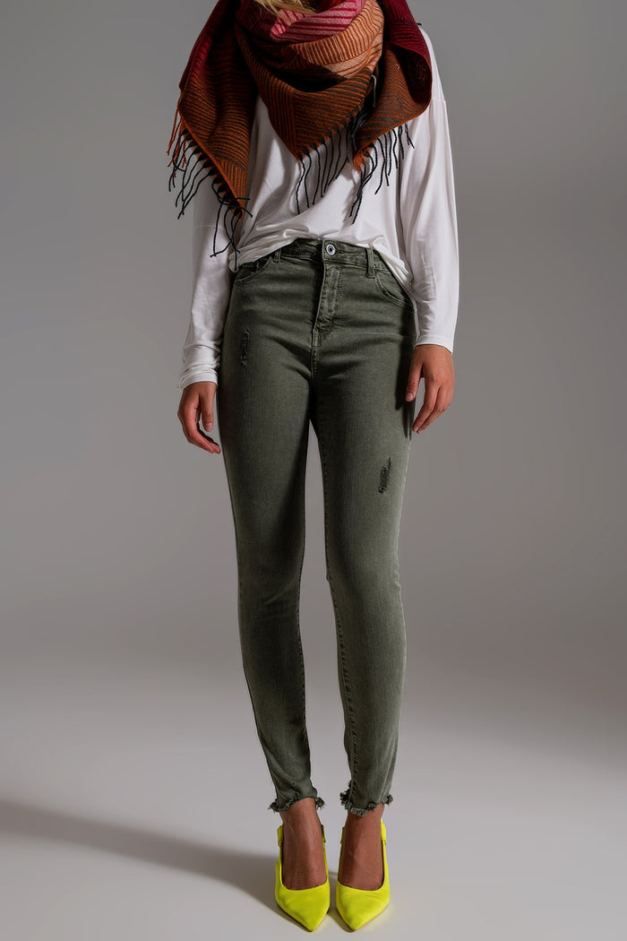 High waisted skinny jeans in khaki - Coloured Jeans