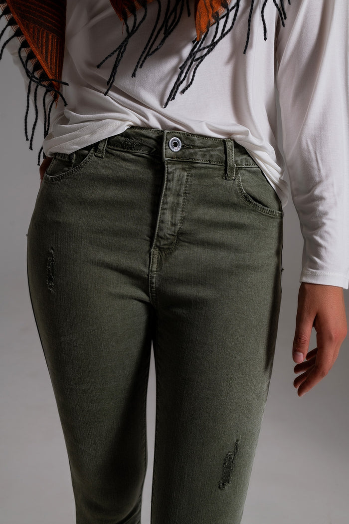 High waisted skinny jeans in khaki - Coloured Jeans