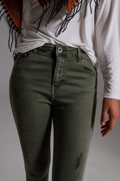High waisted skinny jeans in khaki - Coloured Jeans