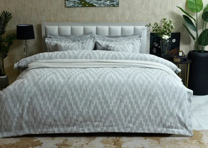 Grey duvet cover set with textured geometric pattern and matching pillow shams