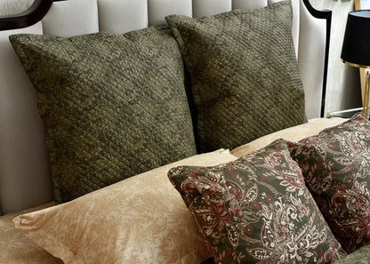 Quilted olive eurosham cover, textured pattern with diamond stitching; two covers shown