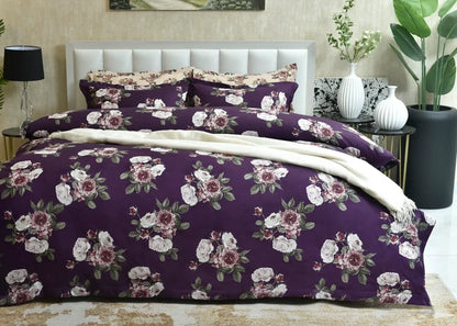 Purple floral quilt cover with matching pillow shams, summer bedding set