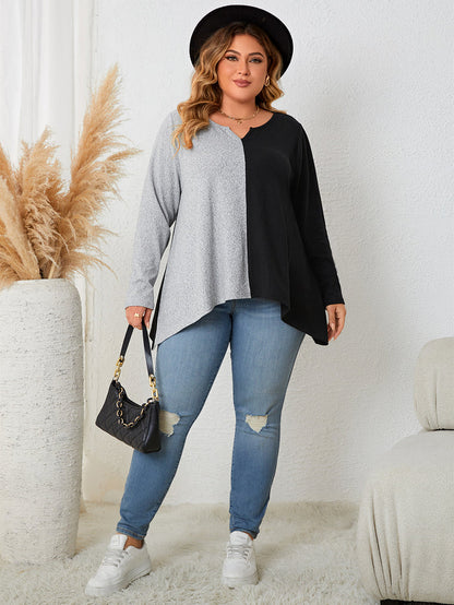 Honey Plus Size Contrast Notched Neck T-Shirt - T-Shirts