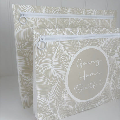 Hospital Bag Organiser Pouches - Unisex Beige Leaf Print - Baby & Toddler