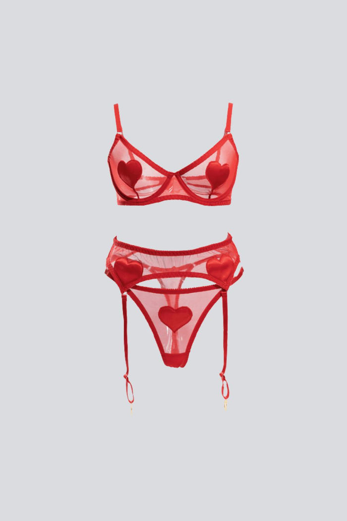 I Love Me Lingerie 3 Piece Set Red