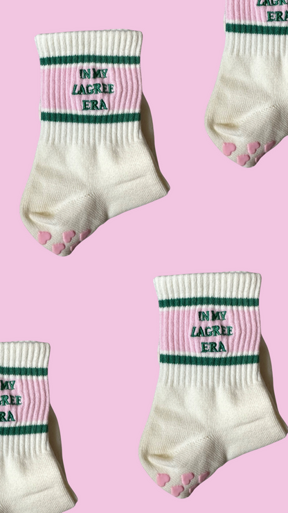 Pink green grip socks