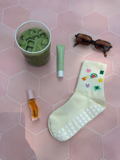 Cream yoga grip socks