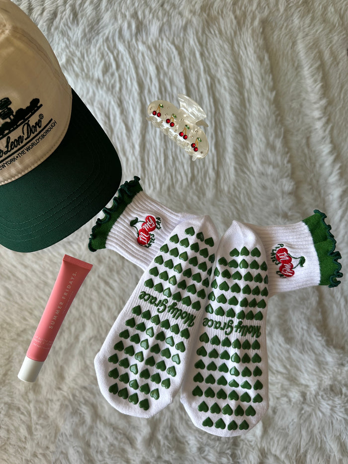 Pilates cherry grip socks