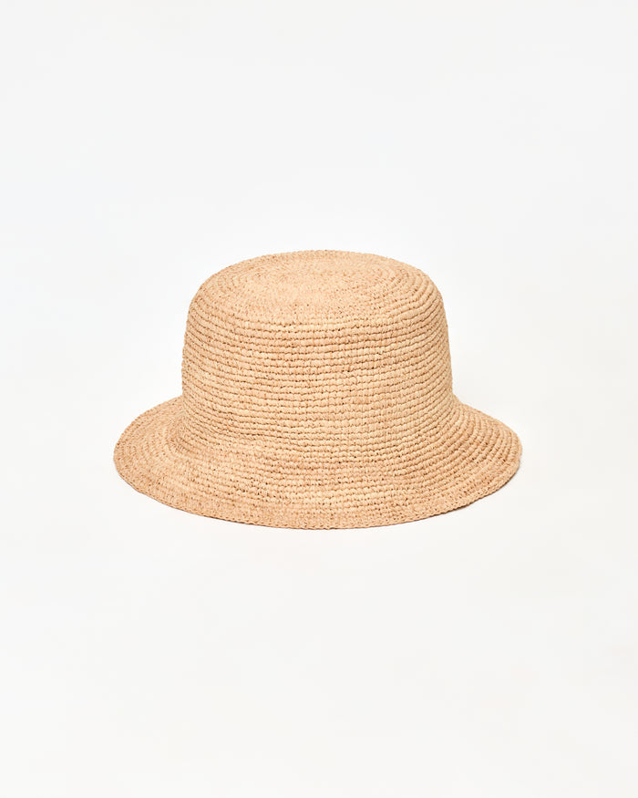 LSPACE Isadora bucket hat in natural, off-model flat lay.