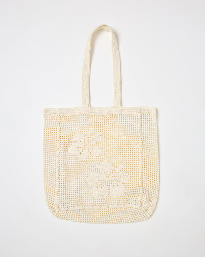 Cream | Badge:New Arrival_#B2AC88_#ffffff'
LSPACE Island Time Tote in cream, off-model flat lay showing crochet design on white background.