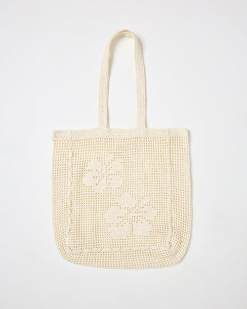 Cream | Badge:New Arrival_#B2AC88_#ffffff'
LSPACE Island Time Tote in cream, off-model flat lay showing crochet design on white background.