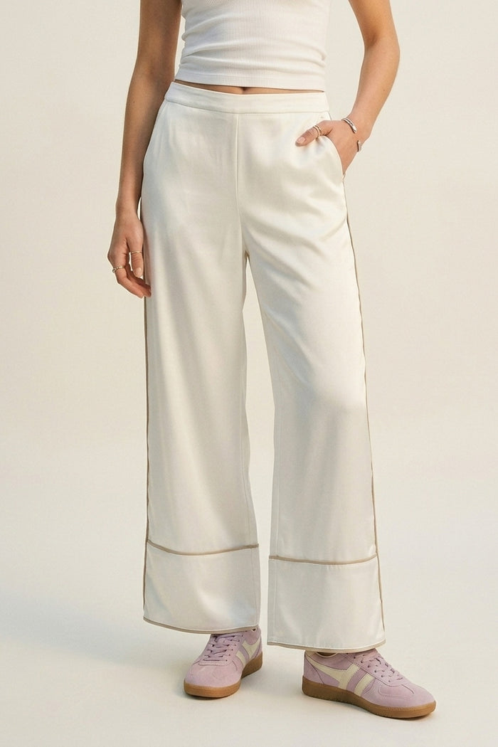 Ivory Satin Wide-Leg Kimono Trousers - trousers