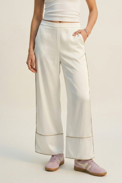 Ivory Satin Wide-Leg Kimono Trousers - trousers