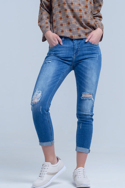Jean skinny with rips on the legs - Denim