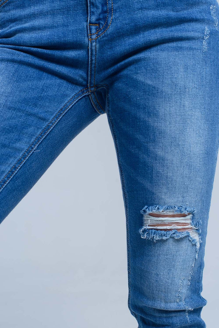 Jean skinny with rips on the legs - Denim