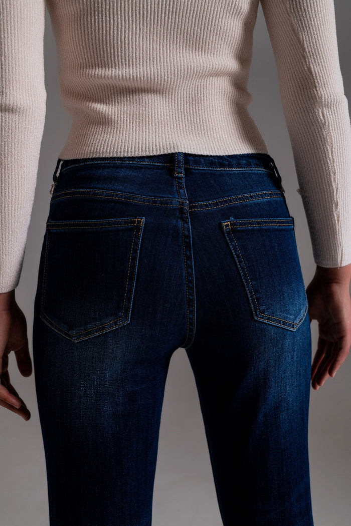 Jeans With strass Fringe At Pockets In Dark Wash - Denim