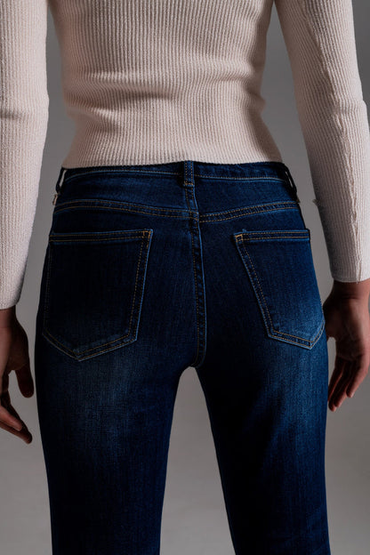 Jeans With strass Fringe At Pockets In Dark Wash - Denim