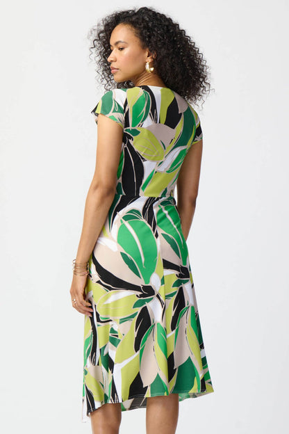 Joseph Ribkoff 241201 Green Tropical Print Silky Knit Dress - Dotique Chesterfield