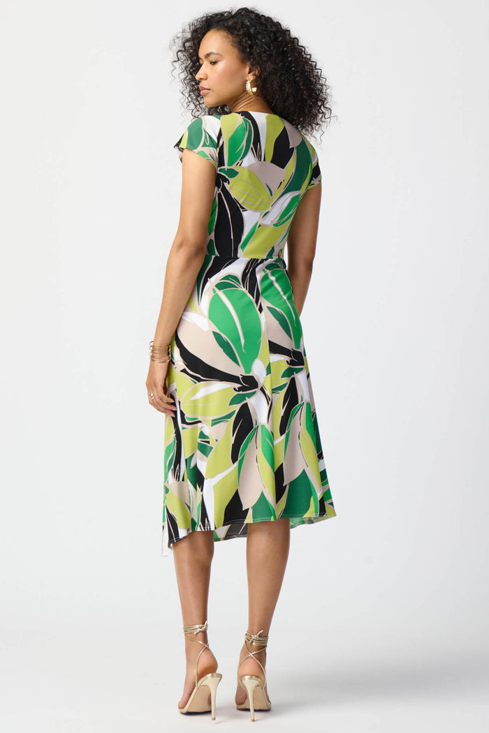 Joseph Ribkoff 241201 Green Tropical Print Silky Knit Dress - Dotique Chesterfield