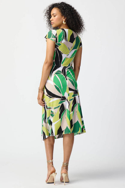 Joseph Ribkoff 241201 Green Tropical Print Silky Knit Dress - Dotique Chesterfield