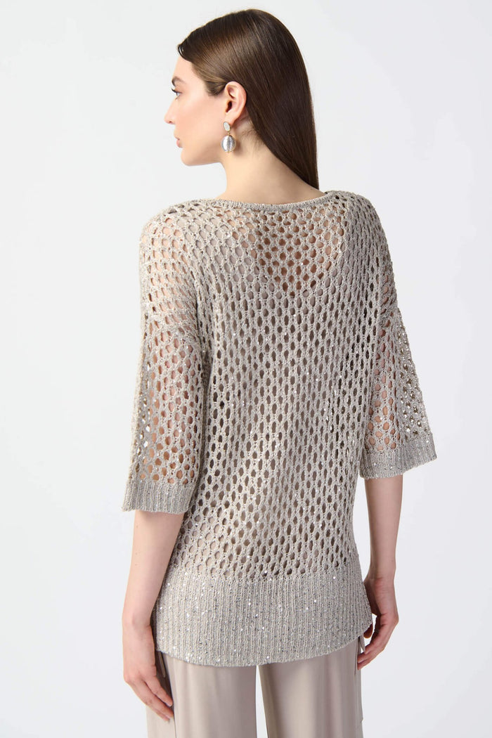 Joseph Ribkoff 241922 Champagne Open Stitch Sequin Jumper - Dotique Chestefield