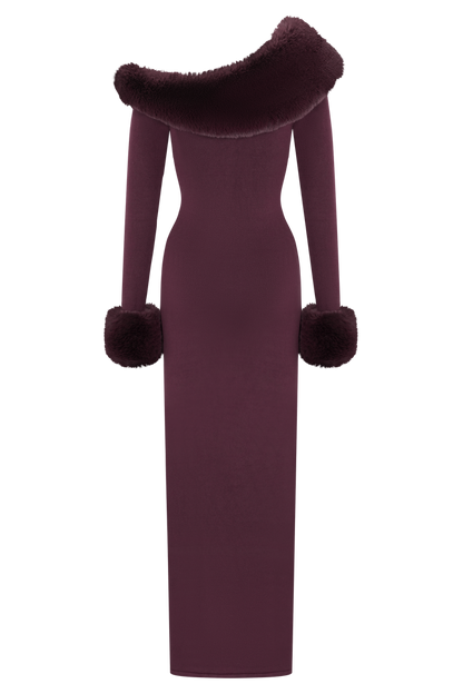 Karleigh Faux Fur Knit Maxi Dress - Plum