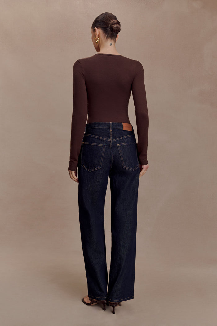 Kaylen Knit Long Sleeve Top - Dark Chocolate