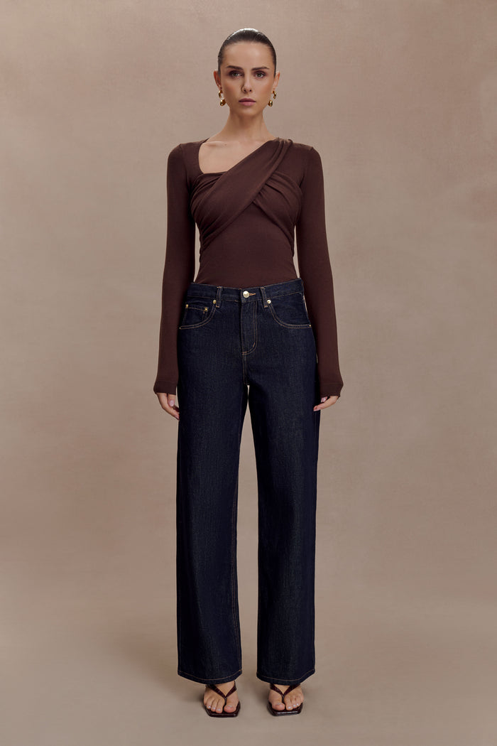 Kaylen Knit Long Sleeve Top - Dark Chocolate
