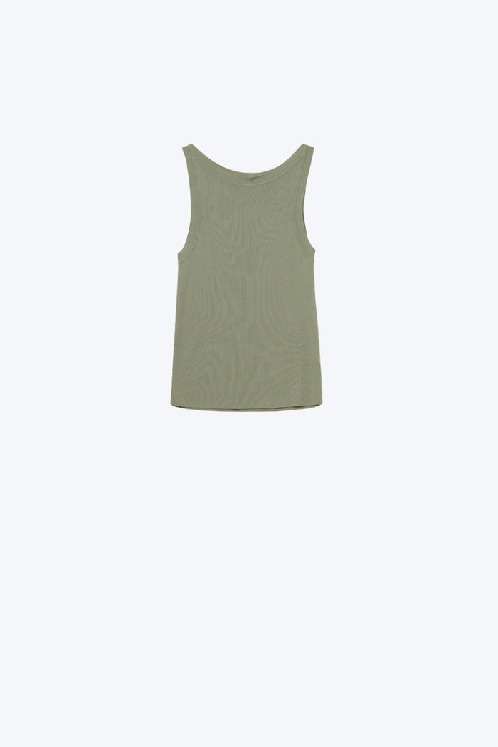 Khaki Boat Neck Comfy Ribbed Top