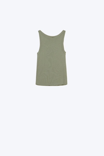 Khaki Boat Neck Comfy Ribbed Top