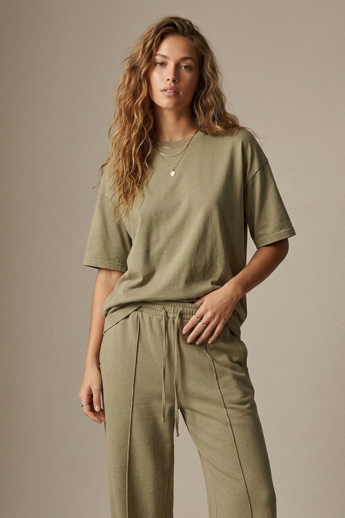Khaki Cotton Crew Neck Regular Fit Short Sleeve T-Shirt
