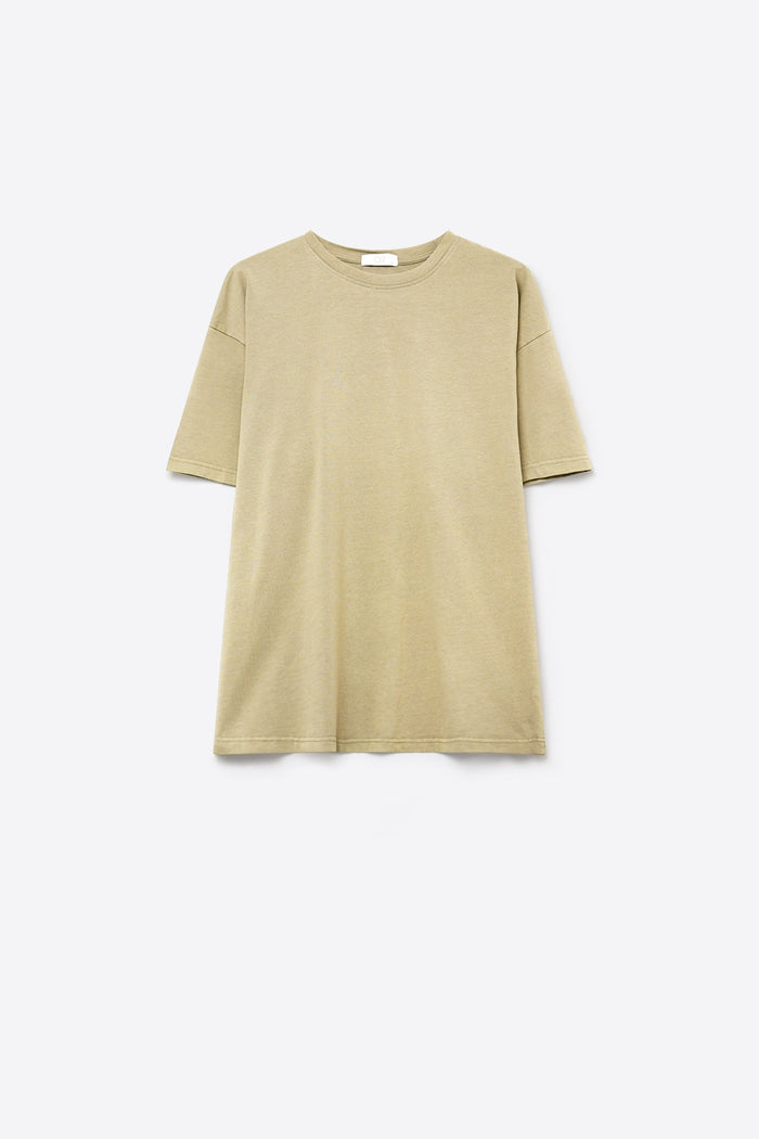 Khaki Cotton Crew Neck Regular Fit Short Sleeve T-Shirt