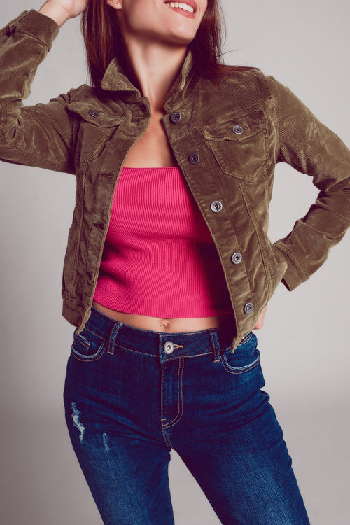 Khaki cropped cord jacket
