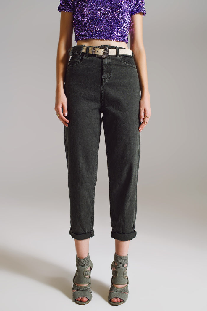 Khaki green relaxed pants with pocket detail at the waist - Coloured Jeans
