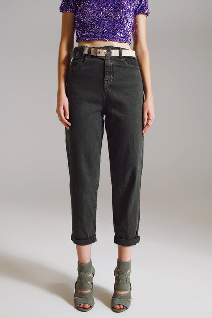 Khaki green relaxed pants with pocket detail at the waist - Coloured Jeans