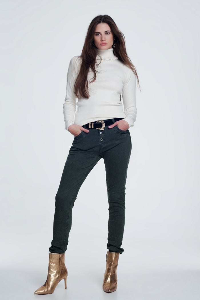 Khaki jeans with button closure - Coloured Jeans