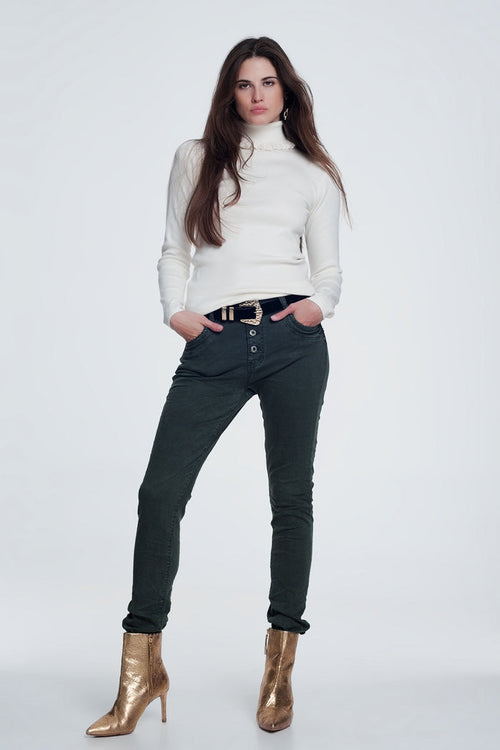 Khaki jeans with button closure - Coloured Jeans