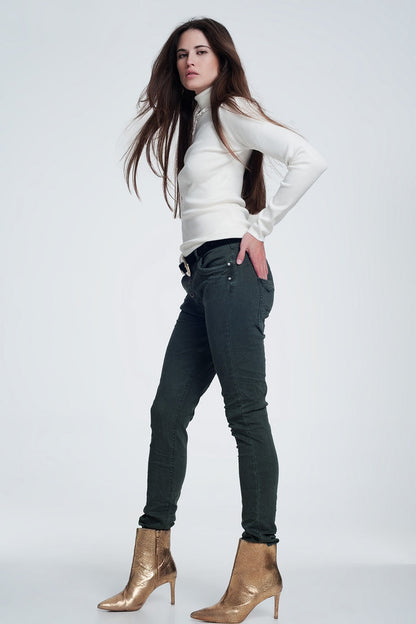 Khaki jeans with button closure - Coloured Jeans