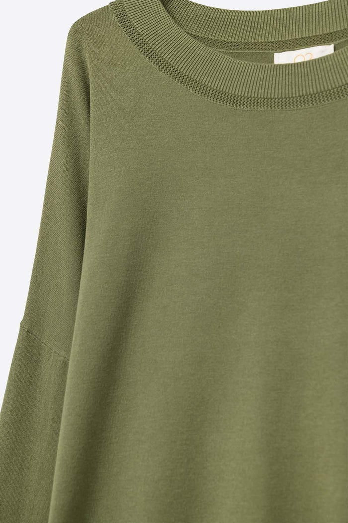 Khaki knit sweater with mesh collar detail