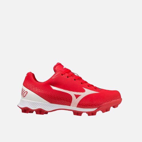 Side view of Mizuno Junior Wave Lightrevo TPU Molded Low Baseball Cleats.