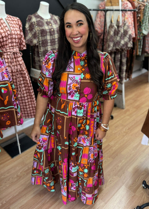 short sleeve brown floral Karlie Maxi dress